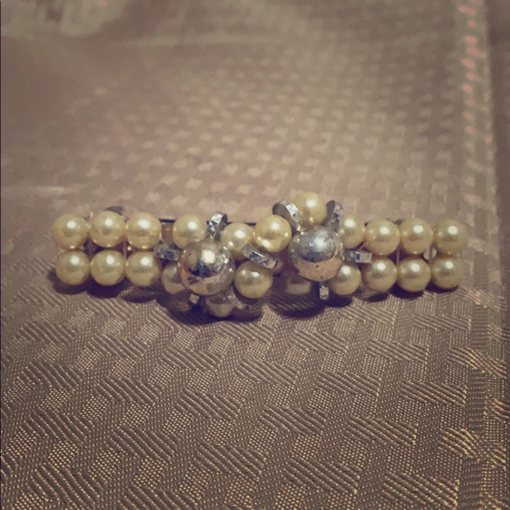 Vintage Faux Pearls and Silver Hair Clip